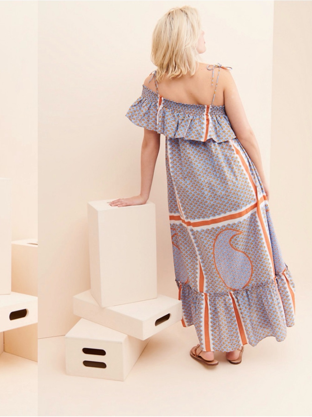 Antik Batik Giselle Sundress Off Shoulder High Low Maxi Dress Size S 38 - Picture 4 of 7
